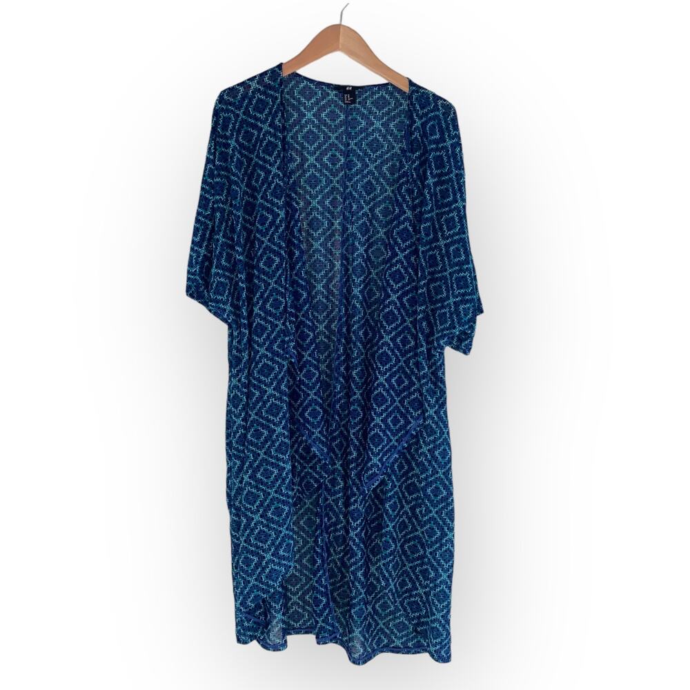 H&M Geometric Pattern Swim Coverup Cardigan Blue/ Green Preowned Size XS